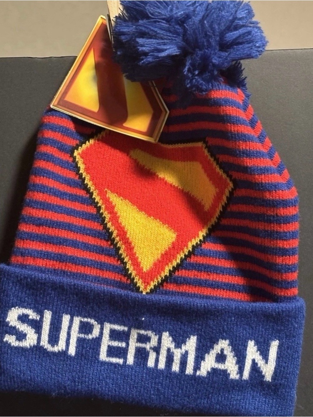 iRE Fashion Kids Superman Pom-Pom Beanie in Blue, Red and Yellow